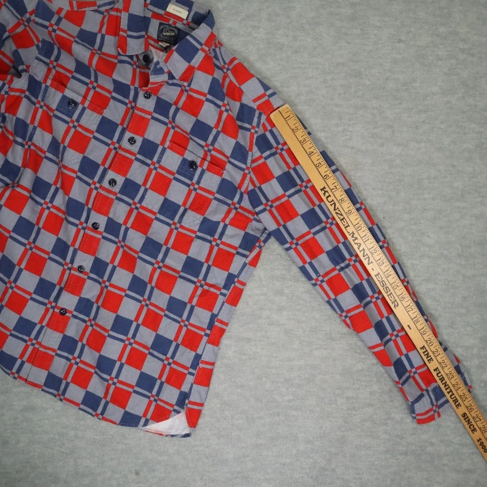 J.Crew New York Chamois Shirt Mens L Red Blue Gray Plaid 100% Cotton Classic Fit